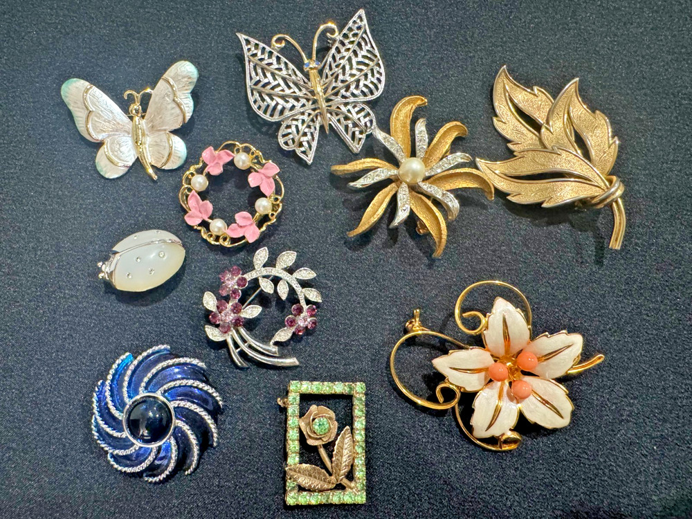Vintage Lot Brooches Pins Rhinestone Enamel Butterfly Floral 10 Pc Coro Gerry